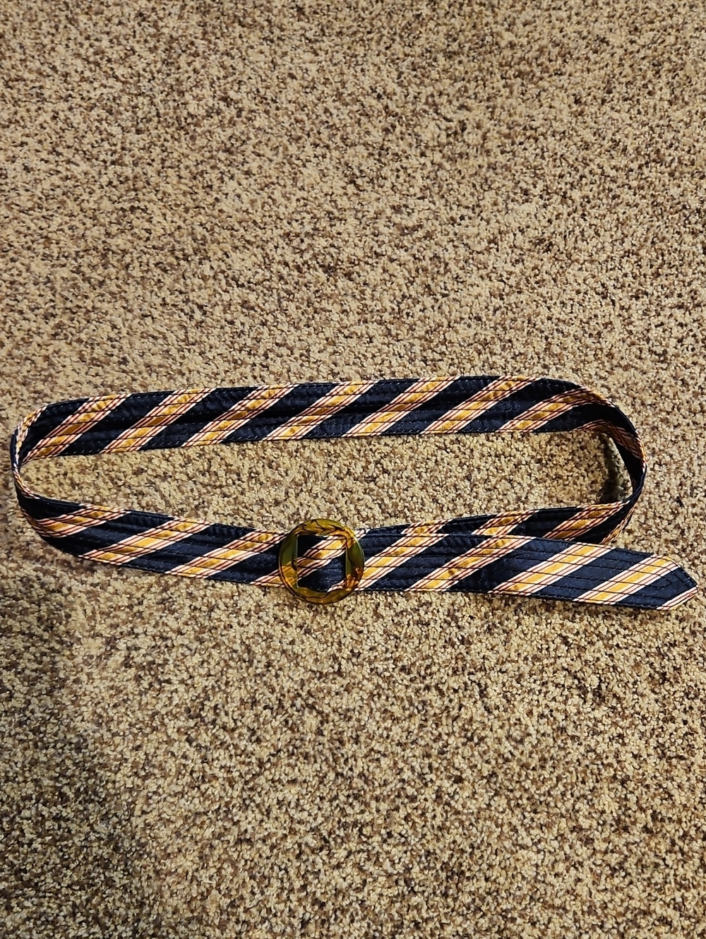 Striped Navy and Gold Women's Fabric Belt with Tortoiseshell Buckle